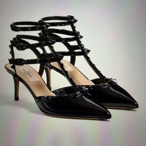 Valentino Patent Black Studded Heels